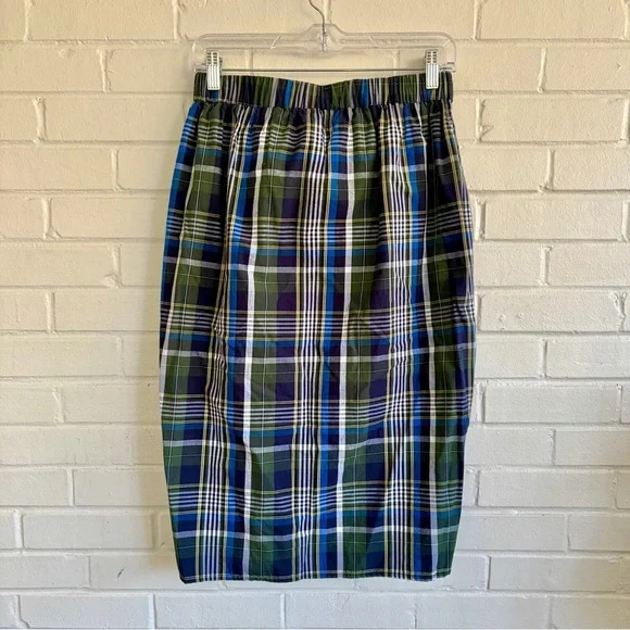 Gianni Bini Asymmetrical Plaid Midi Skirt in Blue & Green, SZ M NWOT - Picture 7 of 9